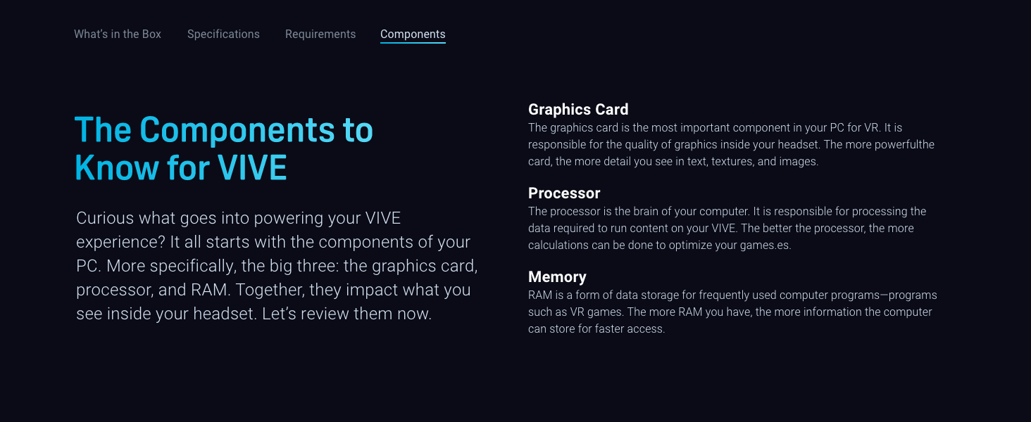 Computer components to know for VR